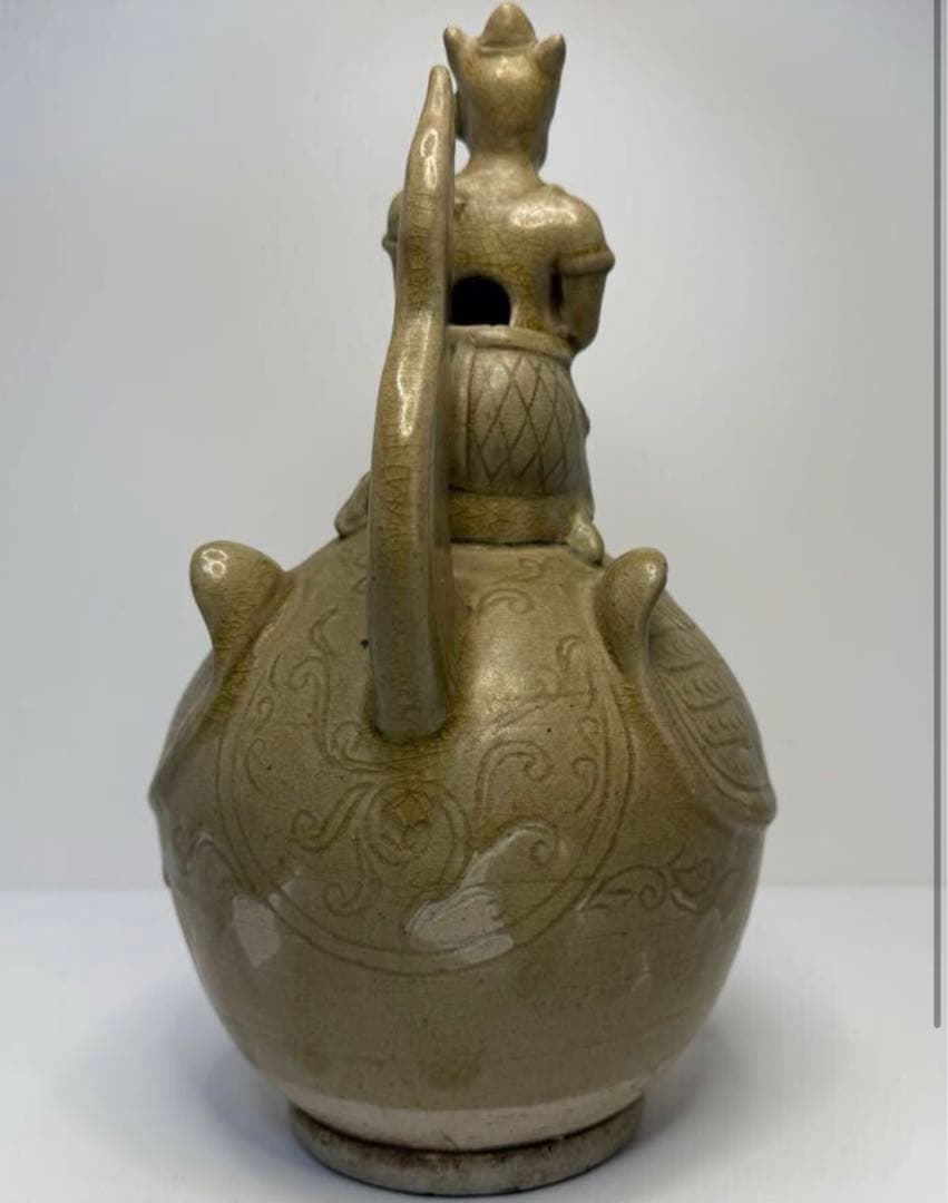 ベトナム陶器製 鶴の茶釜骨董品保証