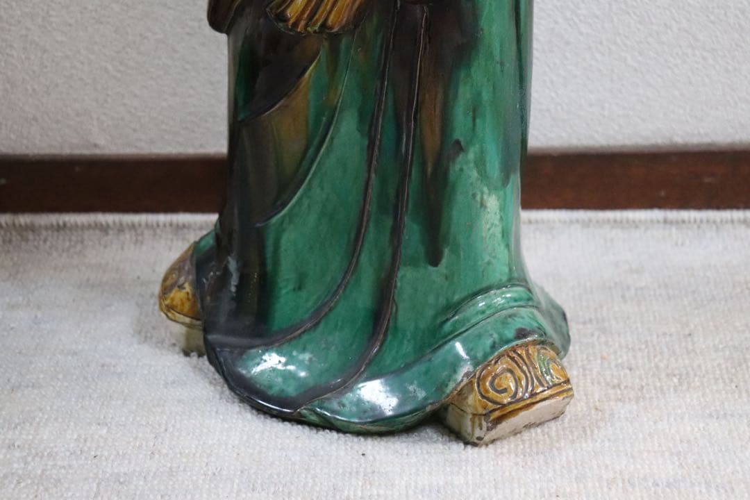 中国　清時代初期　三彩持笛少女像　アンティーク　送料込み0207