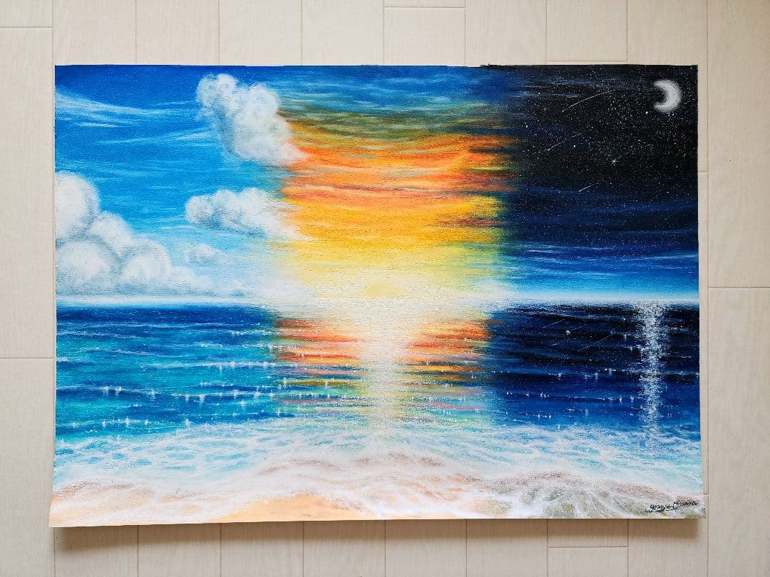 風景画　海　絵画　アート　海の絵　空　パステル　油絵　インテリア　自然　抽象画