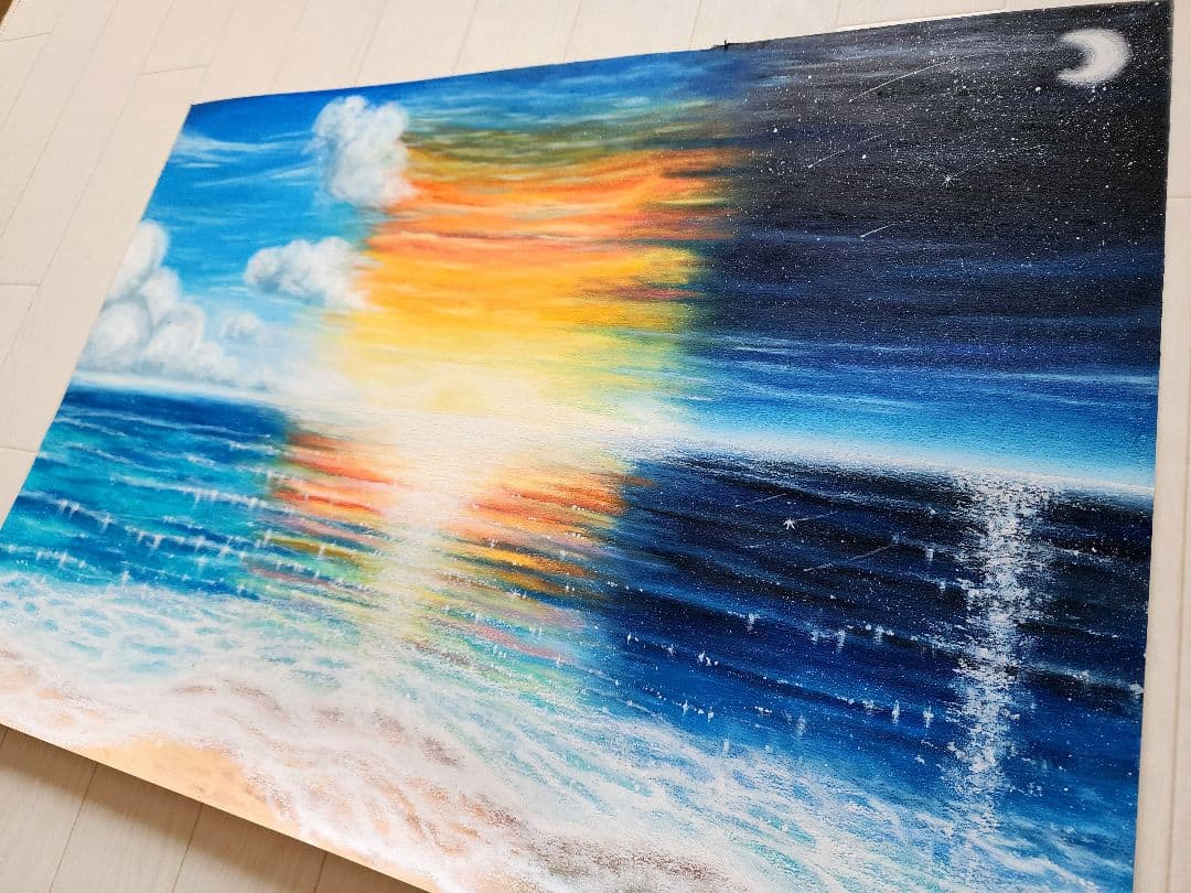 風景画　海　絵画　アート　海の絵　空　パステル　油絵　インテリア　自然　抽象画