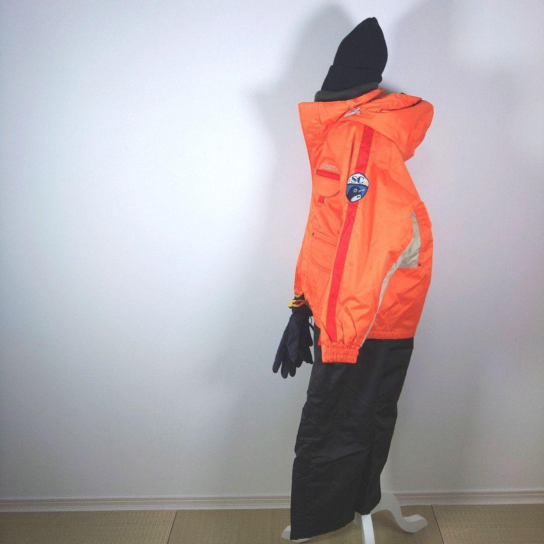 スキーウェア　キッズ　子供　120cm　男の子　オレンジ　ブラック　ニット帽