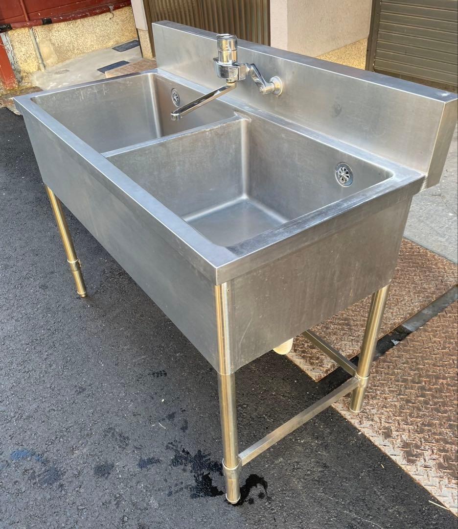 業務用 2槽シンク 混合水栓付き 幅1200×奥600×高さ850+150 大阪
