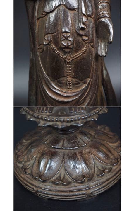 送料無料 秀峰作 鋳銅製聖観世音菩薩像　高さ38ｃｍ　優品