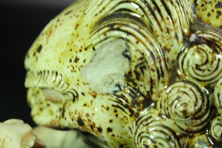 白備前 双獅子 置物 骨董 古美術 在銘(K-YC509)