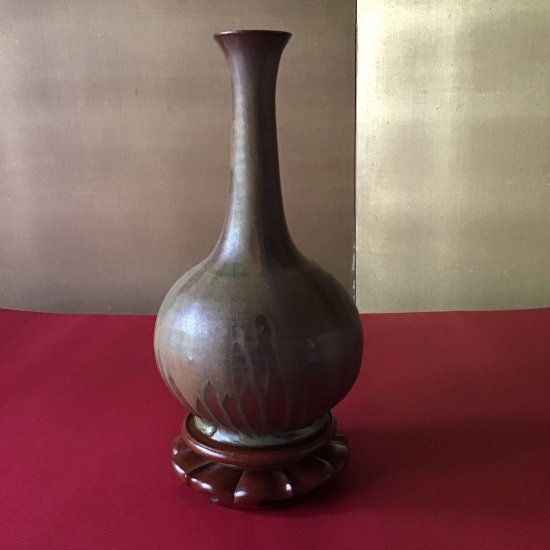 「鶴首花瓶」　尾林焼5代目　水野英男　共箱