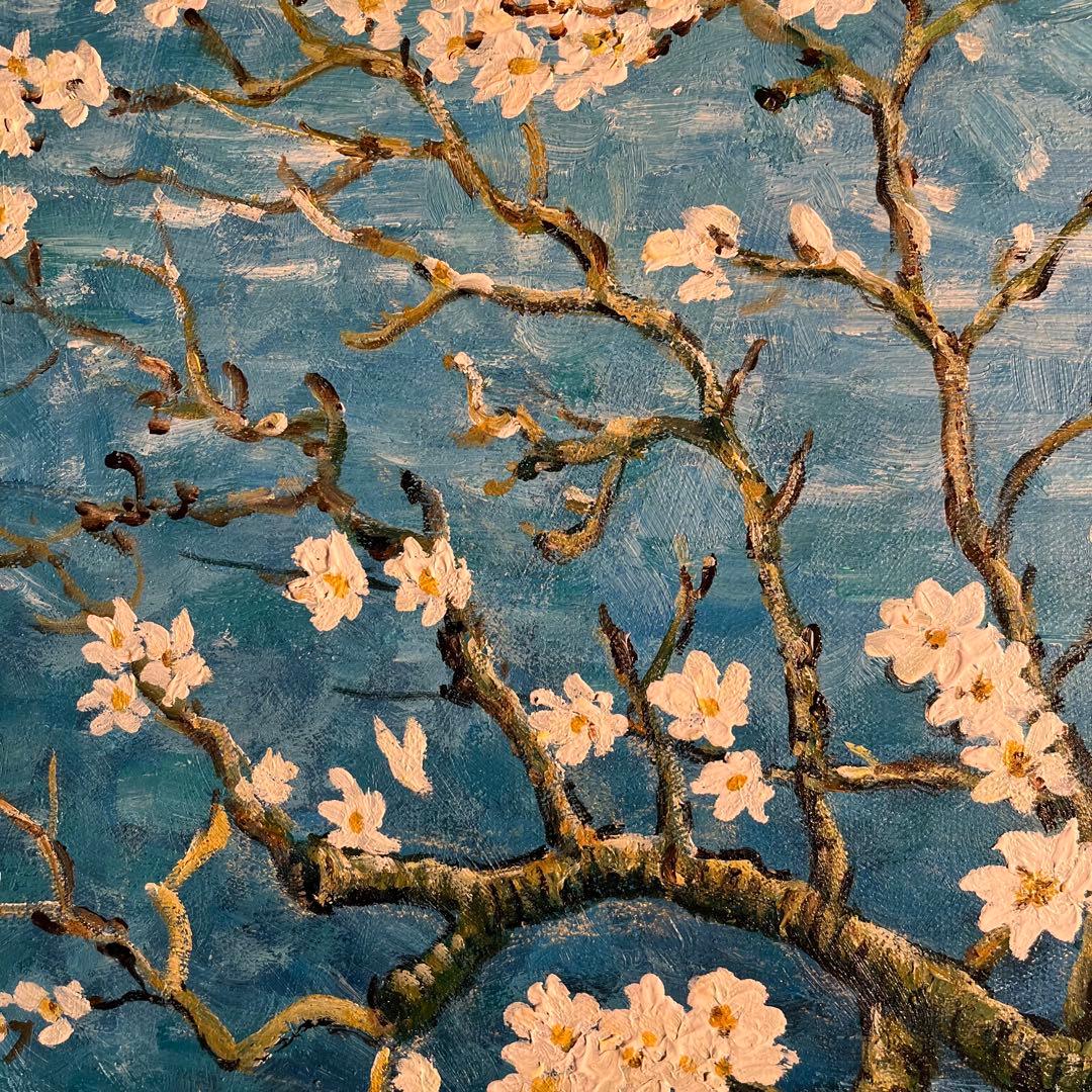 ★秀作★ 手書き油絵 ゴッホ 花咲くアーモンドの枝 額付 絵画 油彩画