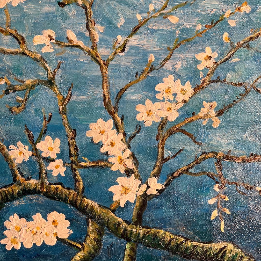★秀作★ 手書き油絵 ゴッホ 花咲くアーモンドの枝 額付 絵画 油彩画