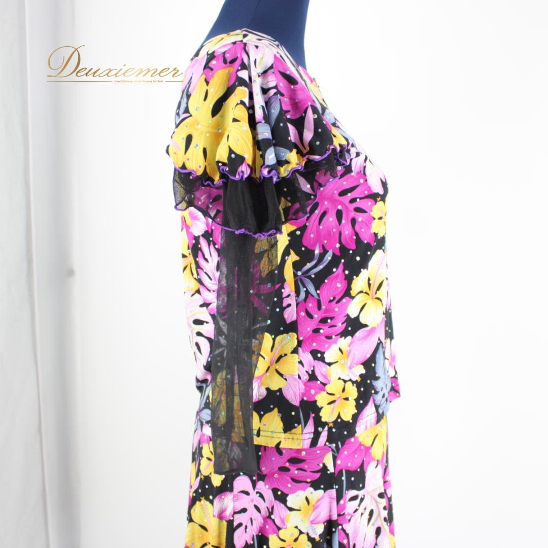 【美品 社交ダンス衣装】上下セット レッスン パーティー 黄色 紫 薄紫 長袖