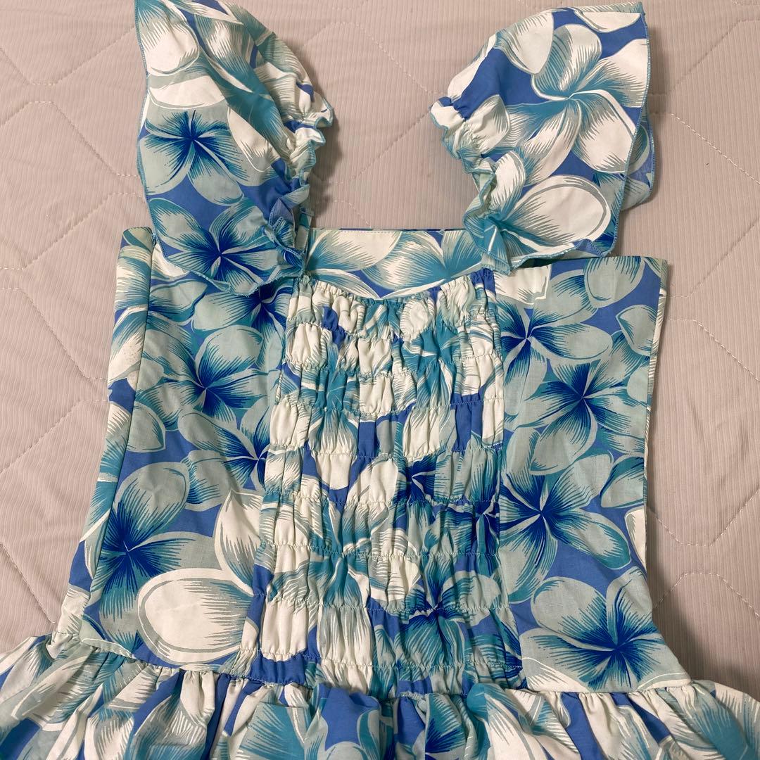 フラダンス衣装　プルメリア柄3段ドレス