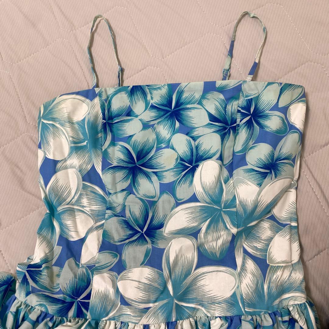 フラダンス衣装　プルメリア柄3段ドレス