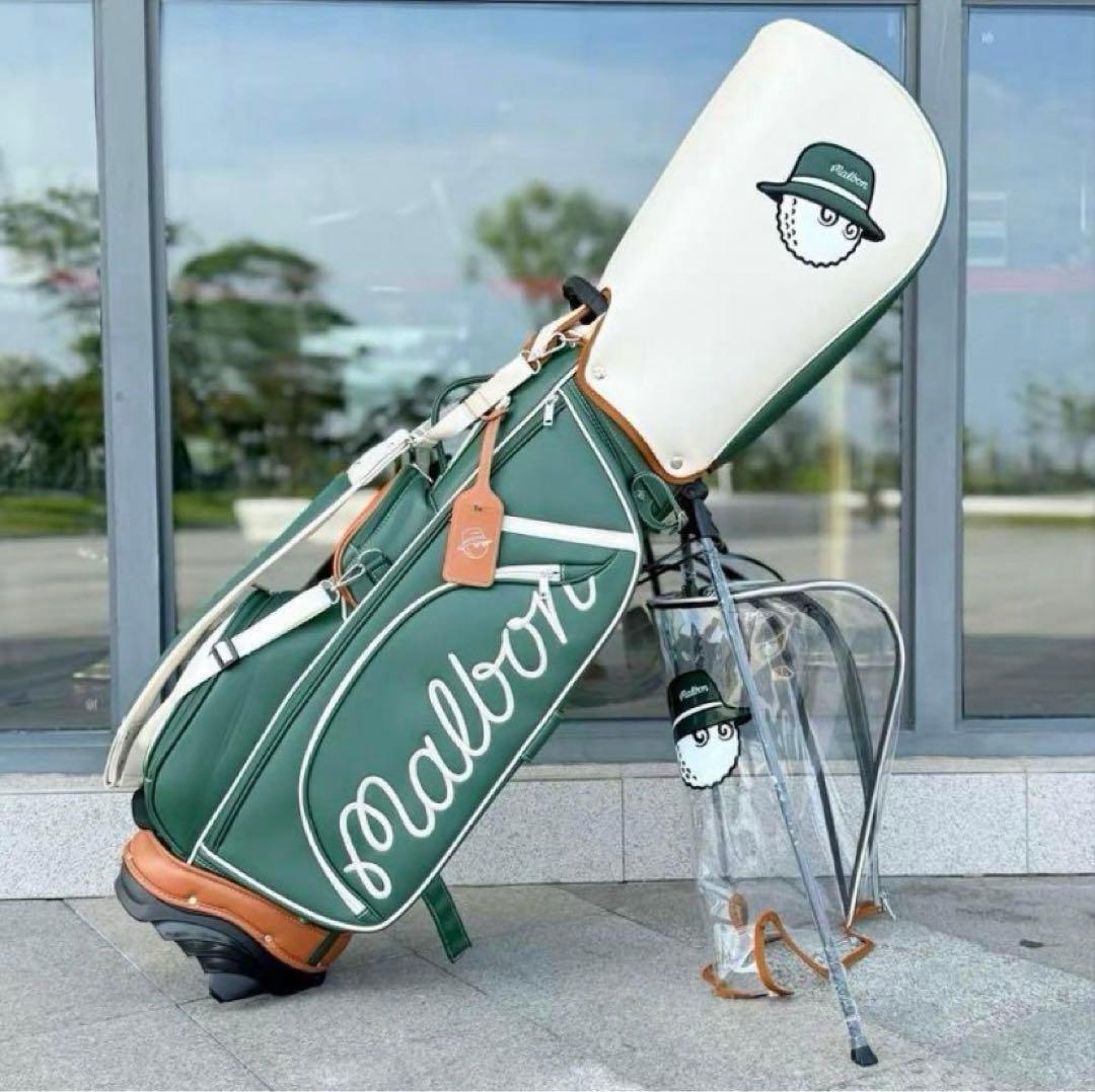 Malbon スタンド式ゴルフバッグ 緑/白 マルボン キャディバッグ3.9kg