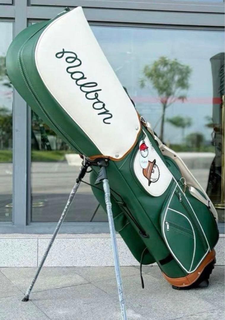 Malbon スタンド式ゴルフバッグ 緑/白 マルボン キャディバッグ3.9kg