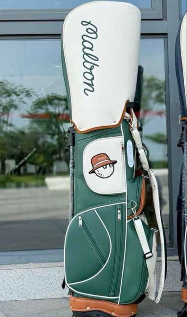 Malbon スタンド式ゴルフバッグ 緑/白 マルボン キャディバッグ3.9kg