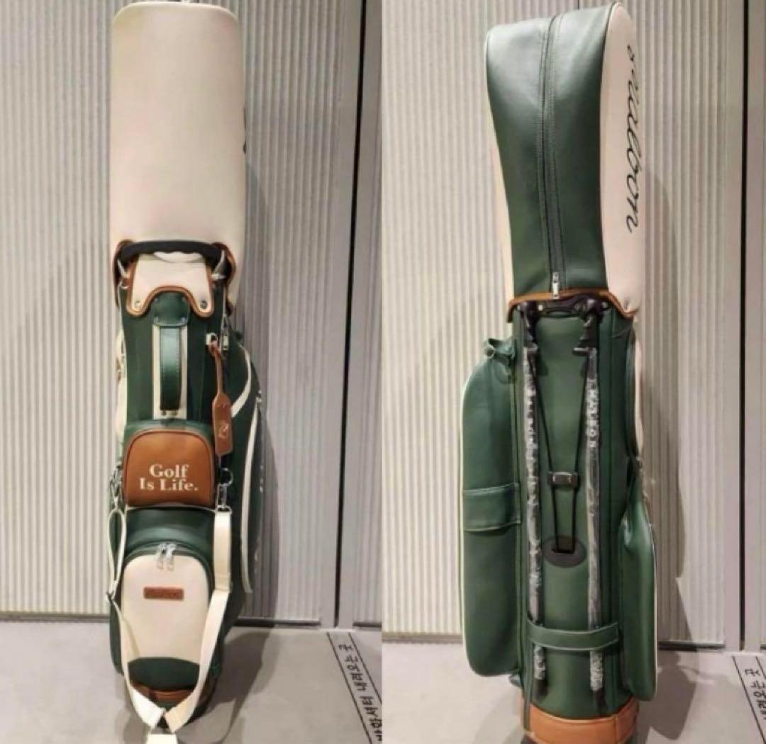 Malbon スタンド式ゴルフバッグ 緑/白 マルボン キャディバッグ3.9kg
