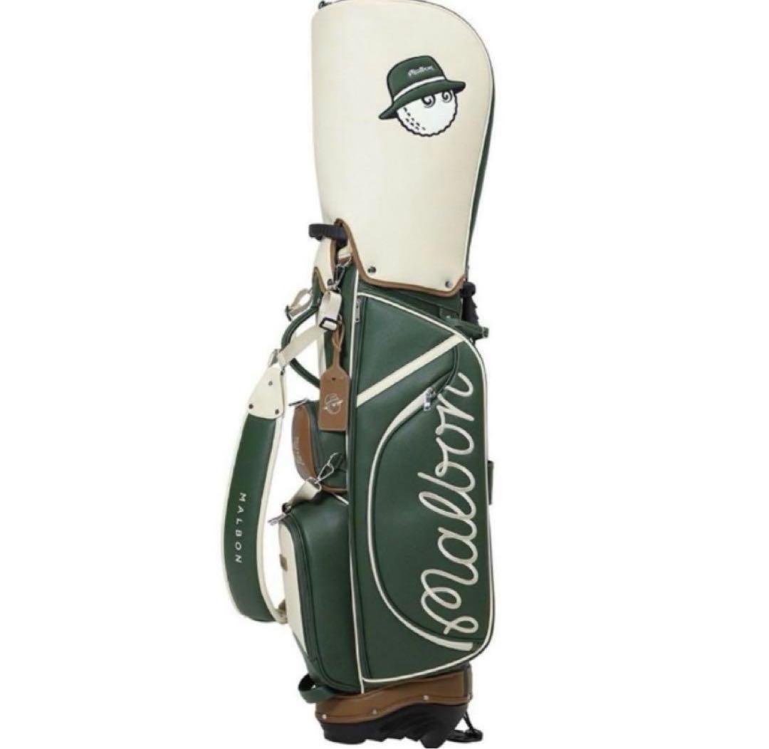 Malbon スタンド式ゴルフバッグ 緑/白 マルボン キャディバッグ3.9kg