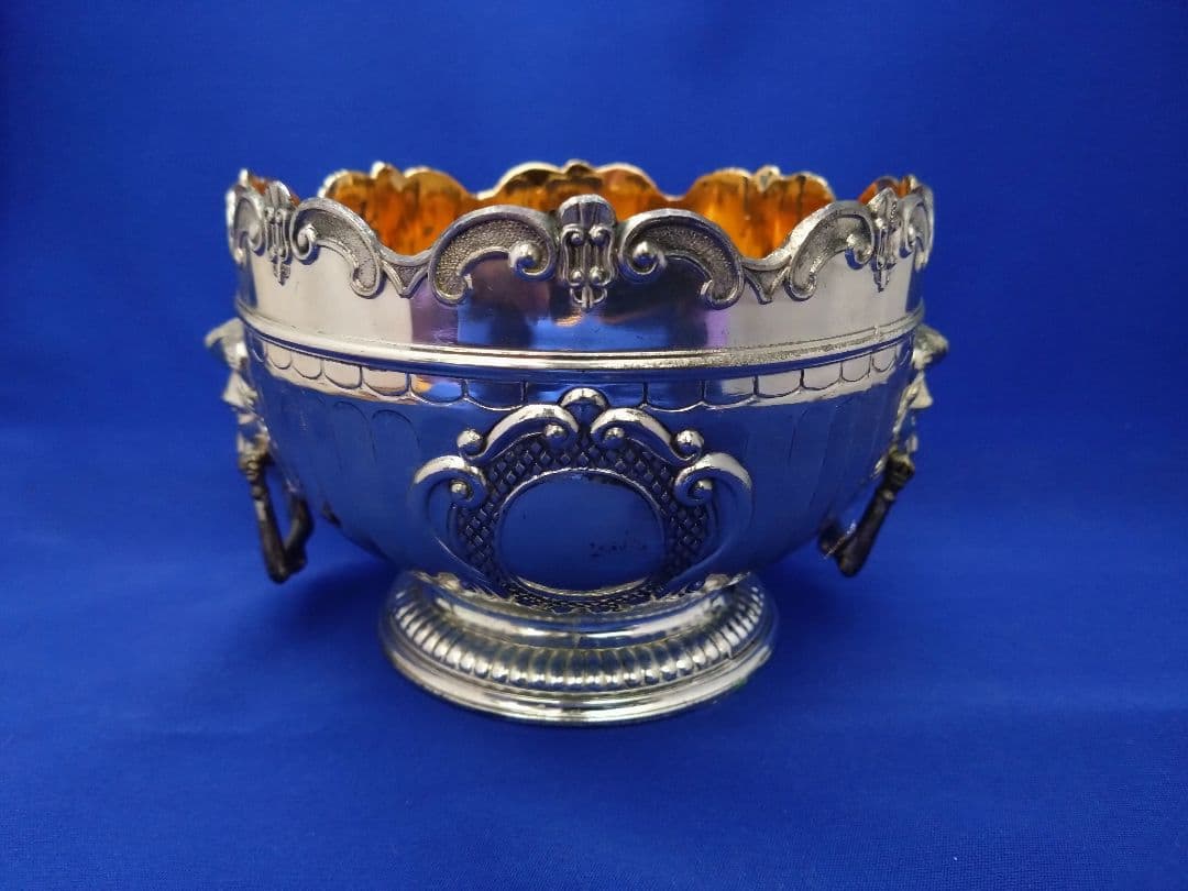 英国アンティーク 1950s 銀メッキ ライオンヘッド 飾壺 重厚805g