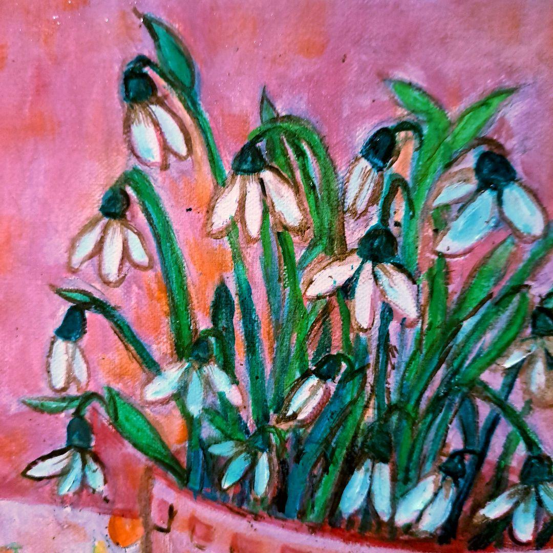 キャンバス油絵　 専用　春を告げる花スノードロップ