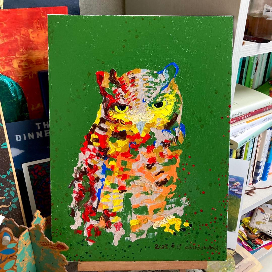 油絵　フクロウ（ミミズク）