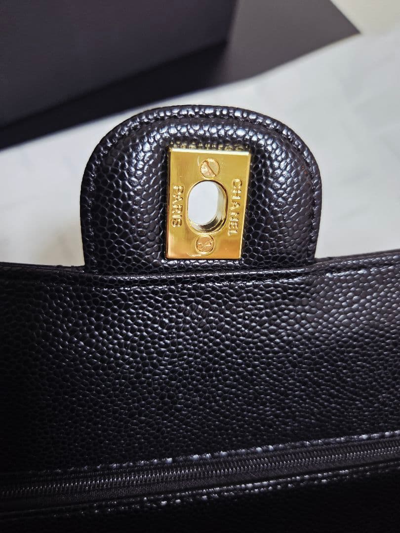 CHANEL ダブルチェーン　フラップバッグ　キャビアスキンゴールド☆ノベルティ