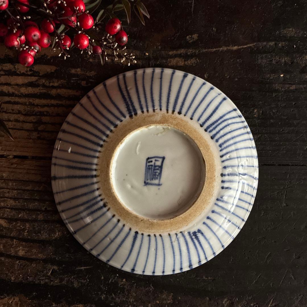 骨董　古伊万里　九谷　染付　松笠　麦藁手　角福　平皿　膾皿　５客限り