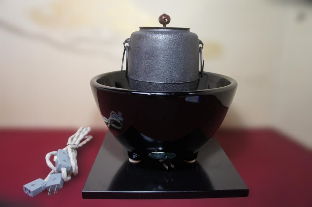 ☆ 野々田 真塗(紅鉢型) 炭型電熱器 在銘 棗釜 釜鐶送料込み