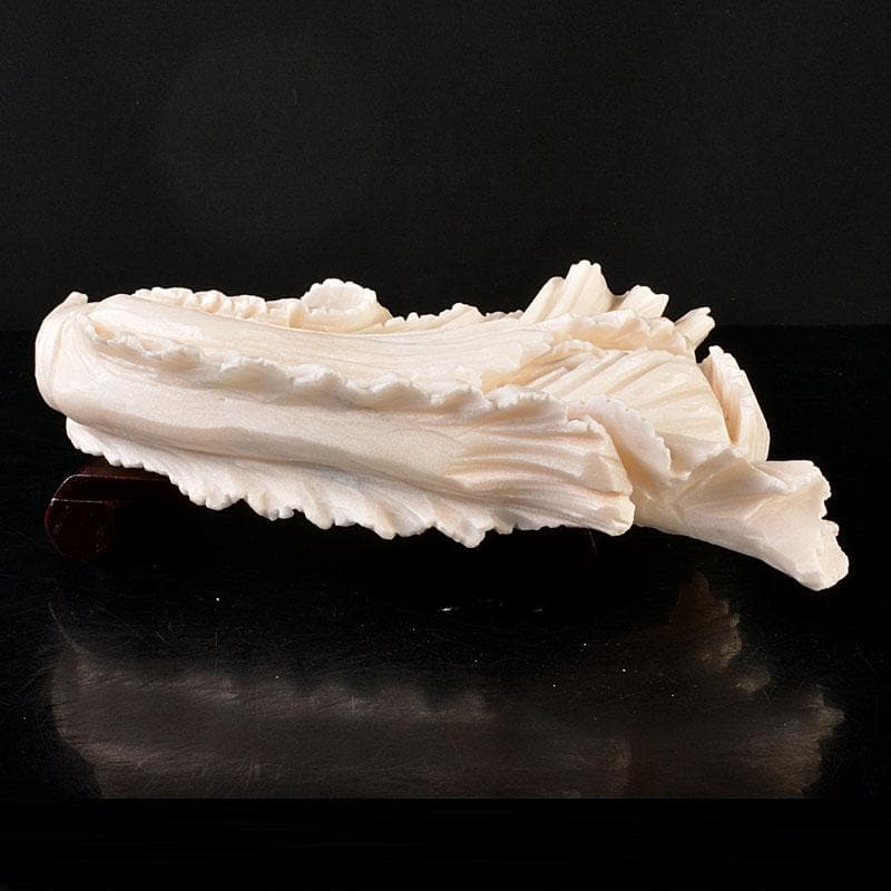 中国　玉石白玉彫刻　白菜　置物　飾台付　C　6846
