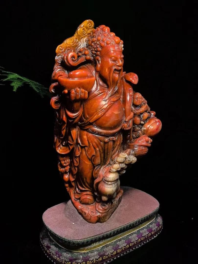 中国古美術・財神到の印鑑・寿山石の極上紅田印章・置物・純手彫り・風水開運・文房具