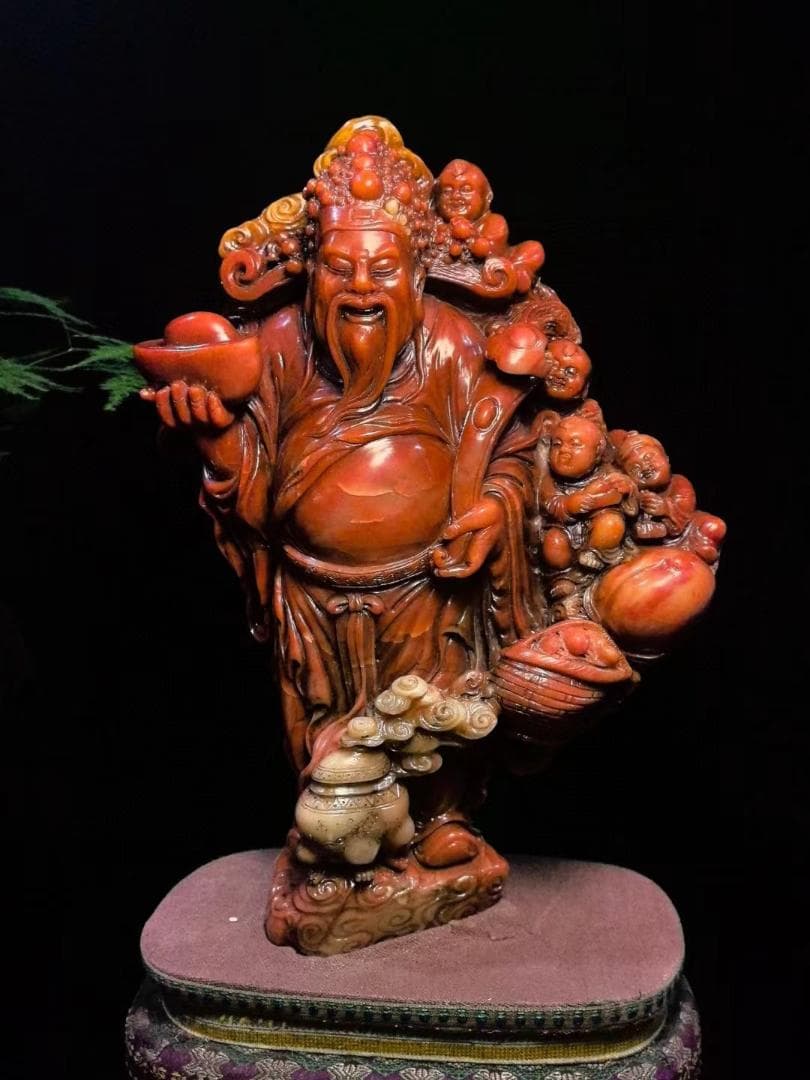 中国古美術・財神到の印鑑・寿山石の極上紅田印章・置物・純手彫り・風水開運・文房具