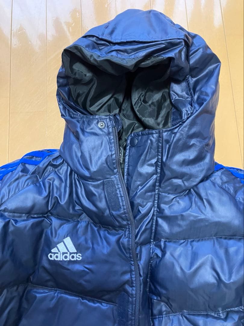 極暖adidas ネイビー ダウンベンチコート　Lサイズ