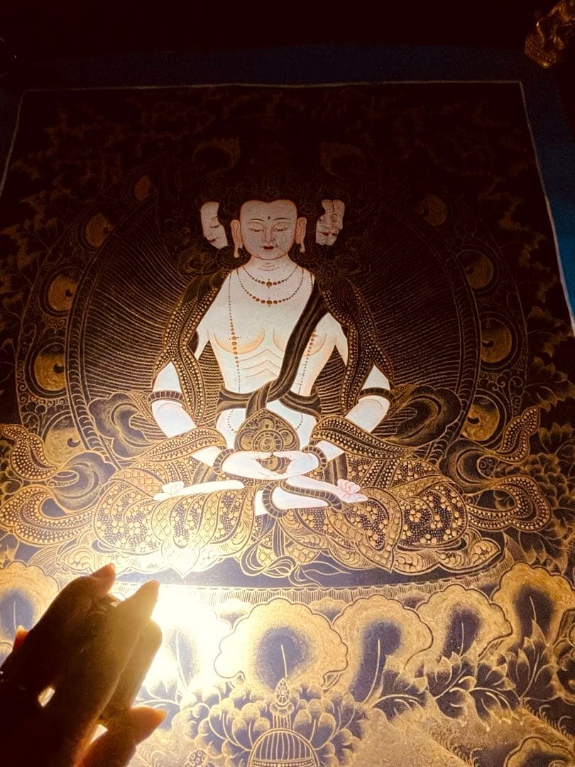 チベット密教 仏画 四面大日如来 ヴァイローチャナ 曼荼羅 手描き 一点物 新品