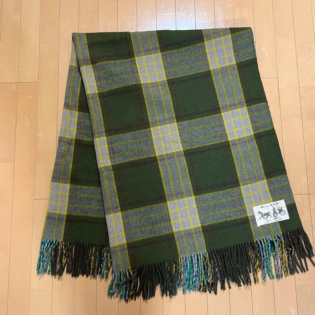 【ヴィンテージ】WILSON ウール チェック柄ブランケットグリーン系