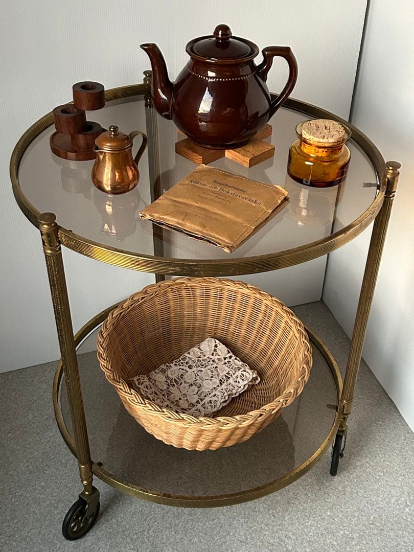 ヴィンテージ　ガラスサイドテーブル　レトロモダンクラシック　ワゴン　アンティーク