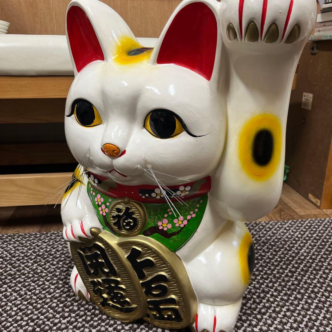 陶器製 縁起担ぎに❣️招き猫 幸運を呼ぶ置物　常滑焼　BIGサイズ　左手上げ