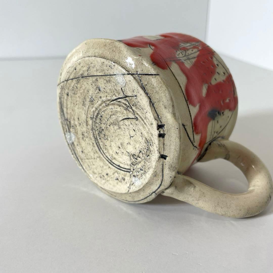 #XG539 陶芸家・山田和・赤釉織部珈琲碗・織部焼・茶碗・酒器・茶道・未使用品