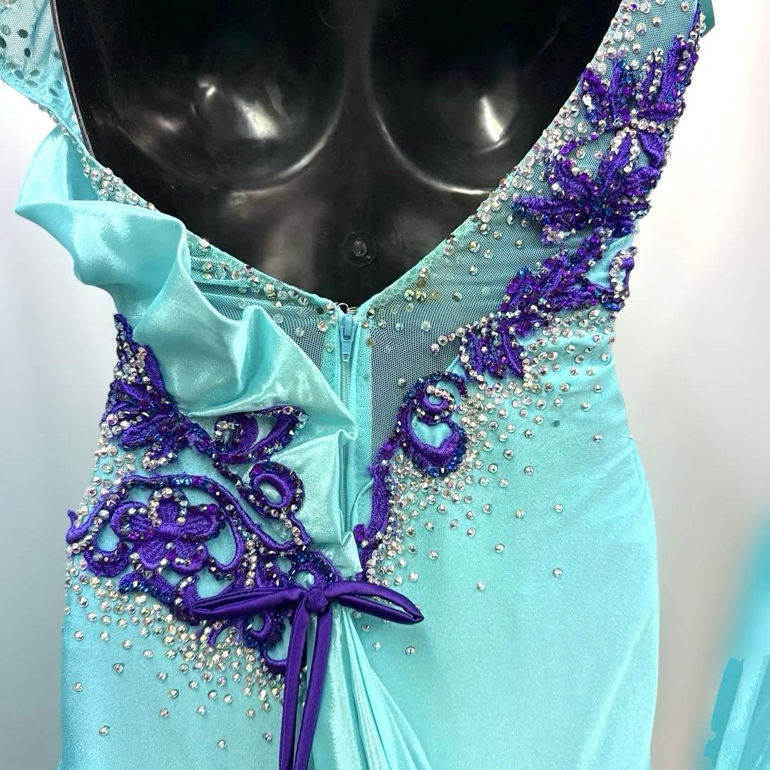 6345★S ミントグリーン スワロ サテン スタンダードドレス 社交ダンス