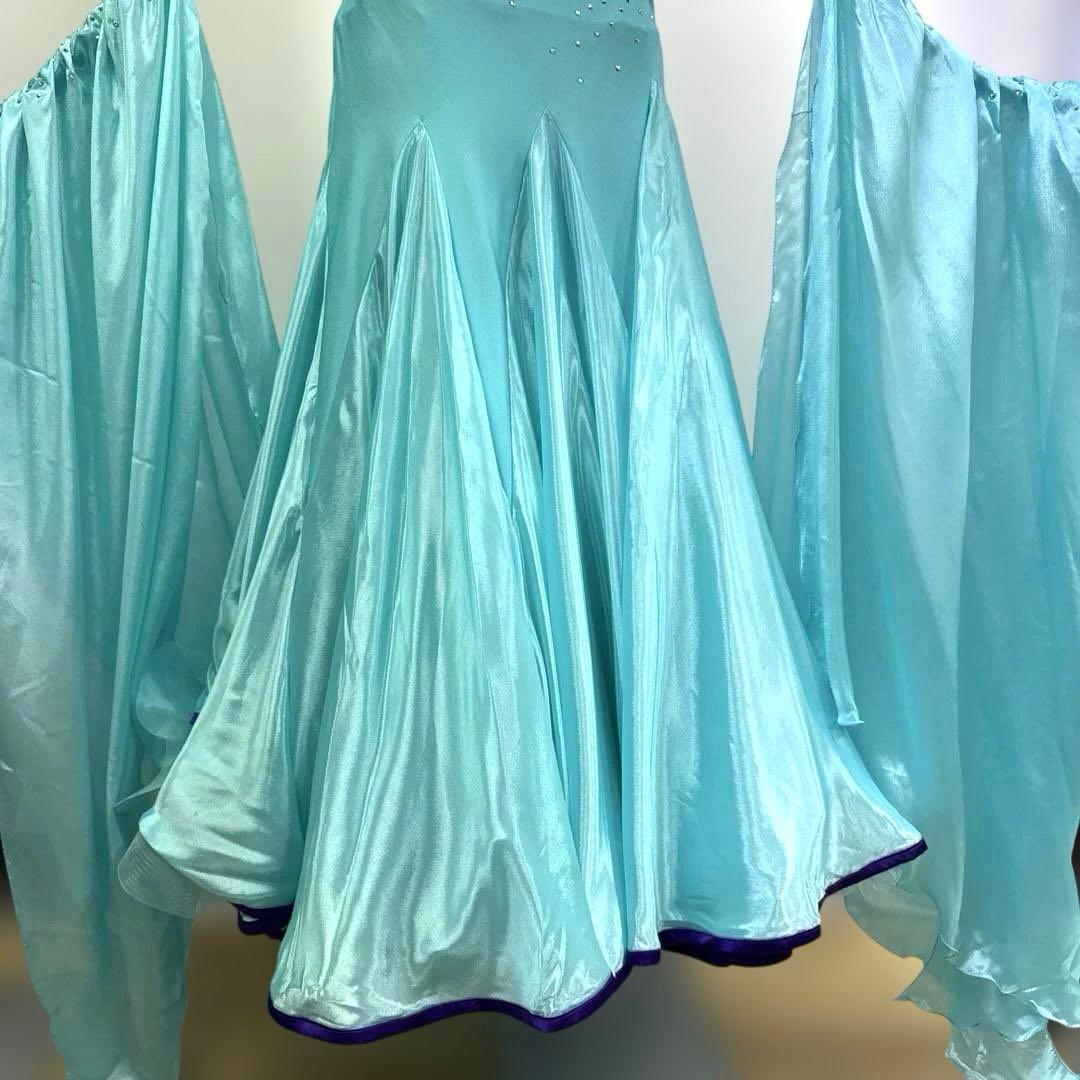 6345★S ミントグリーン スワロ サテン スタンダードドレス 社交ダンス