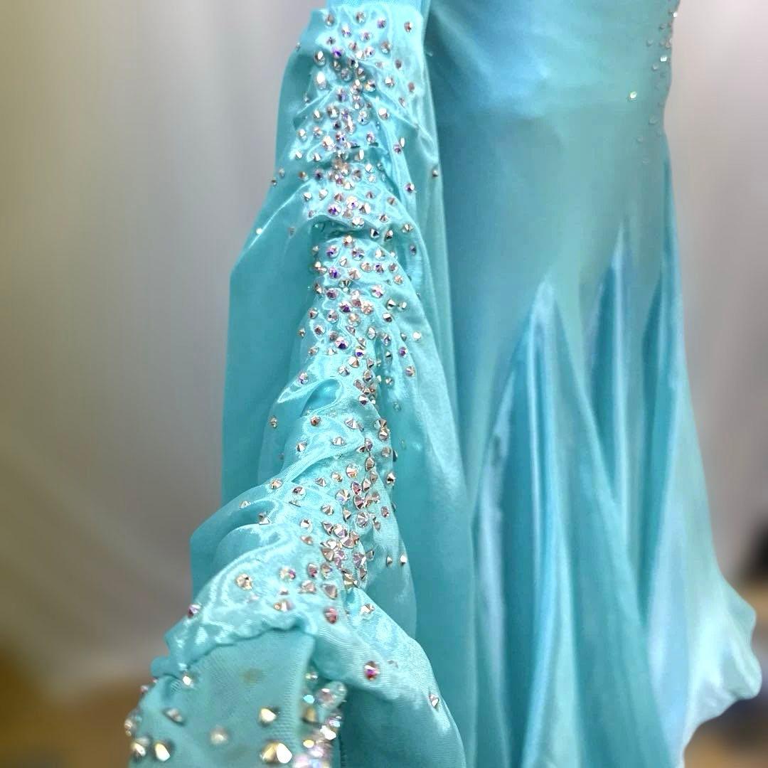 6345★S ミントグリーン スワロ サテン スタンダードドレス 社交ダンス