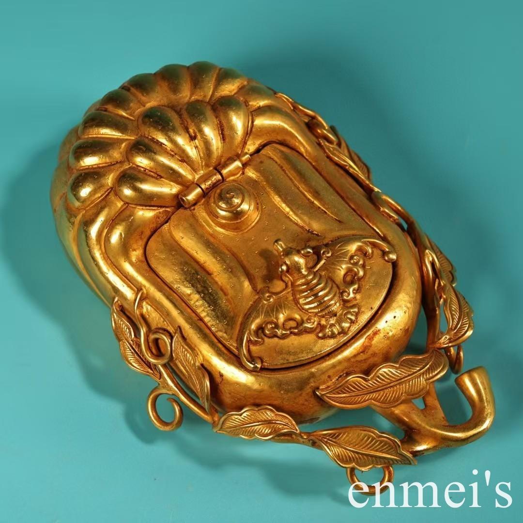 中国古美術・旧蔵鎏金の福瓜型筆洗水洗・純手作り・純銅製・置物・文房具・案頭