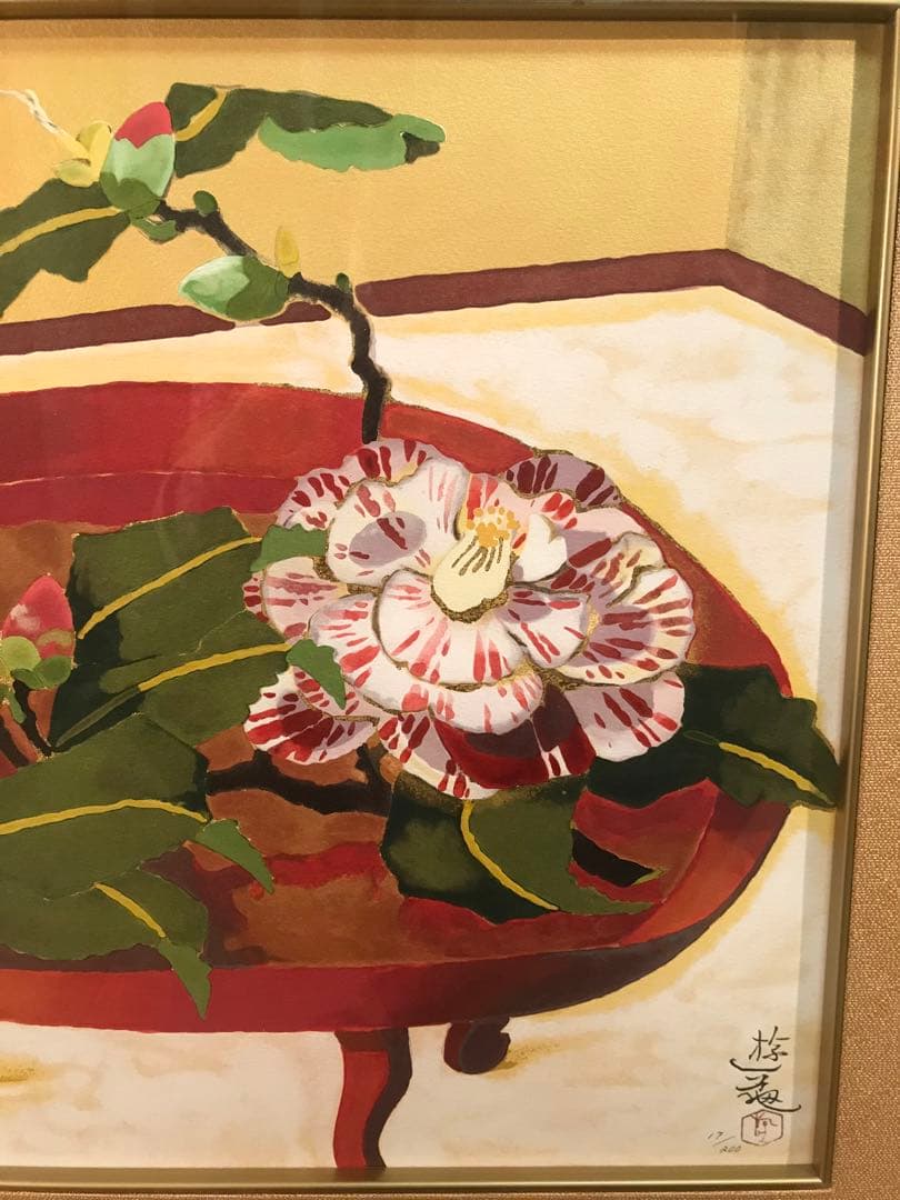 小倉遊亀　「蜀紅錦」　リトグラフ　刷り込みサイン・エディション・作品証明シール有