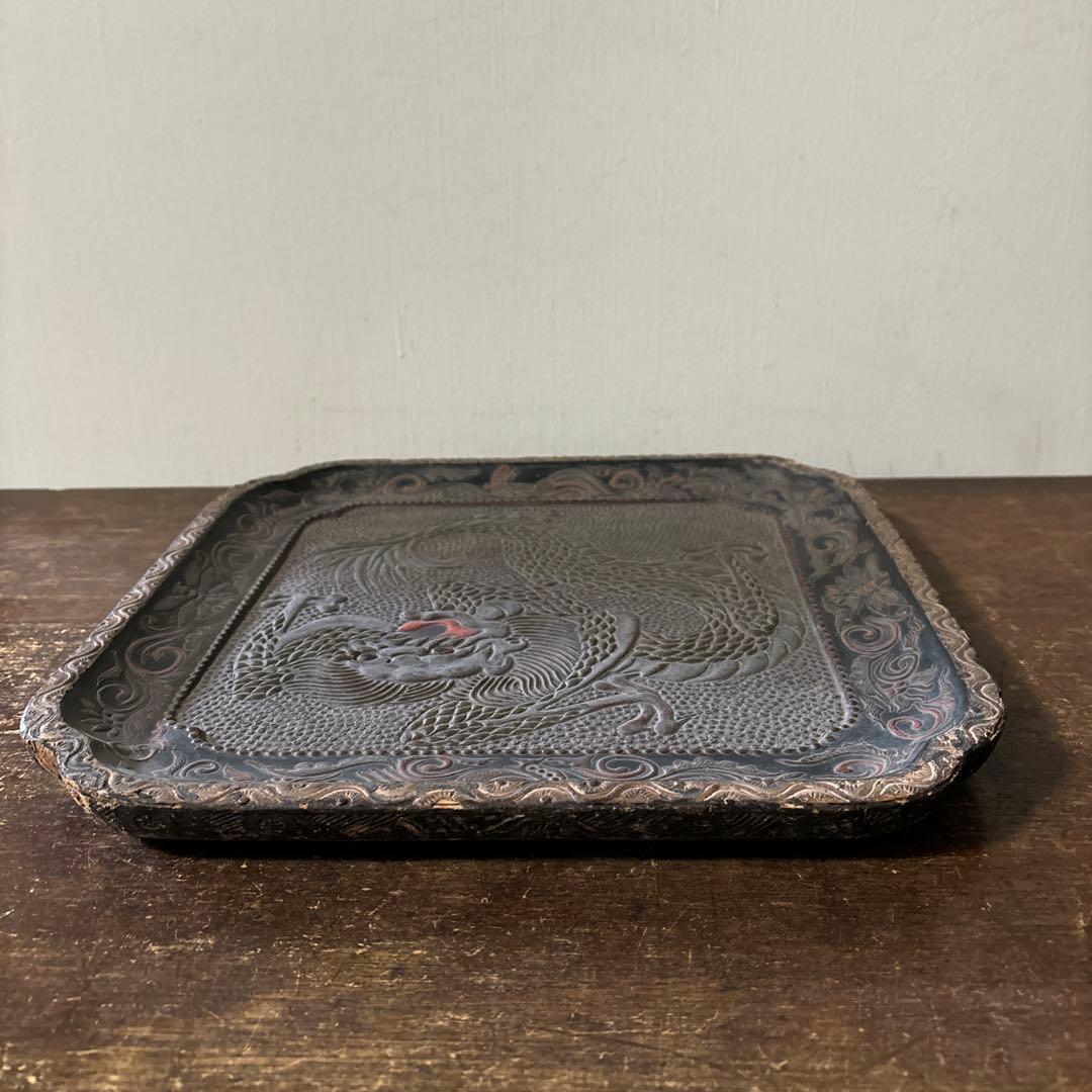 古琉球龍漆器　方盆　江戸時代頃　古美術　古民芸　骨董　アンティーク　古道具　李朝