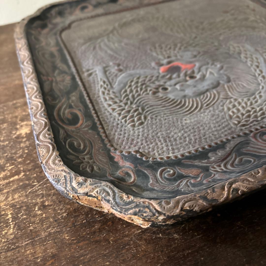 古琉球龍漆器　方盆　江戸時代頃　古美術　古民芸　骨董　アンティーク　古道具　李朝