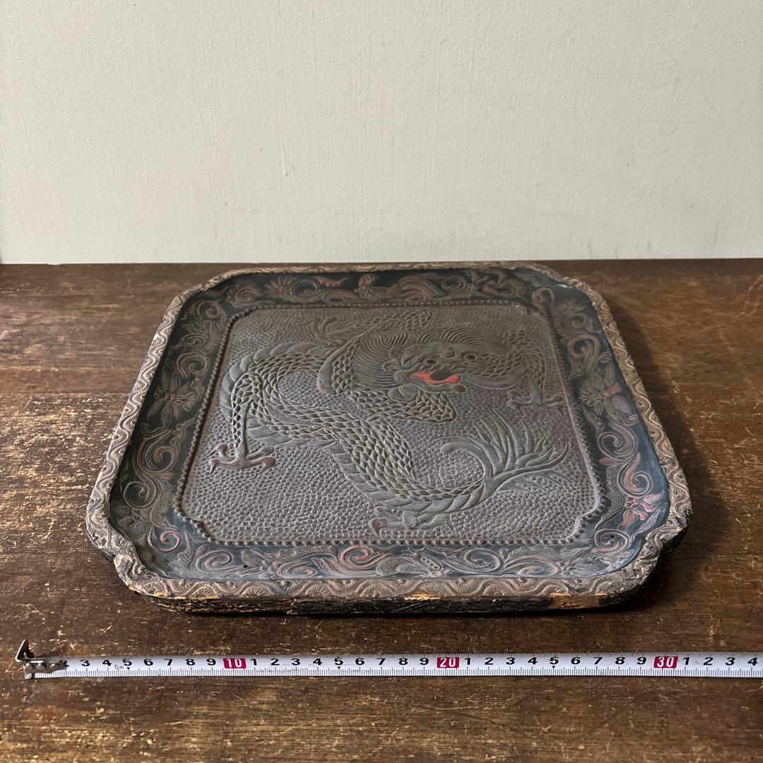 古琉球龍漆器　方盆　江戸時代頃　古美術　古民芸　骨董　アンティーク　古道具　李朝
