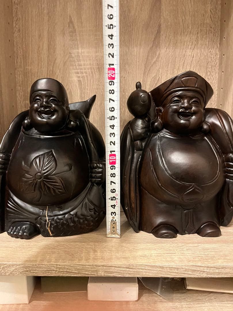 【開眼済】貴重！黒檀の大黒天様 恵比寿様