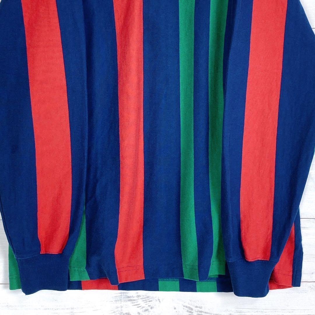 《美品》ポロバイラルフローレン☆M☆ラガーシャツ☆刺繍☆マルチストライプ☆M