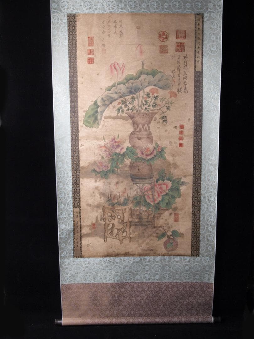 古民家整理品　中国五代作家　巨然作　掛け軸　肉筆水彩絵　 AK538A14-3