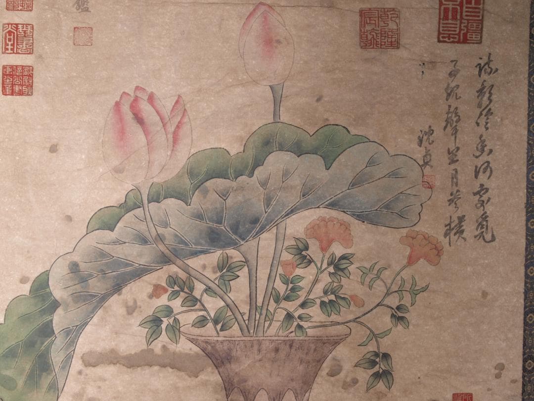 古民家整理品　中国五代作家　巨然作　掛け軸　肉筆水彩絵　 AK538A14-3