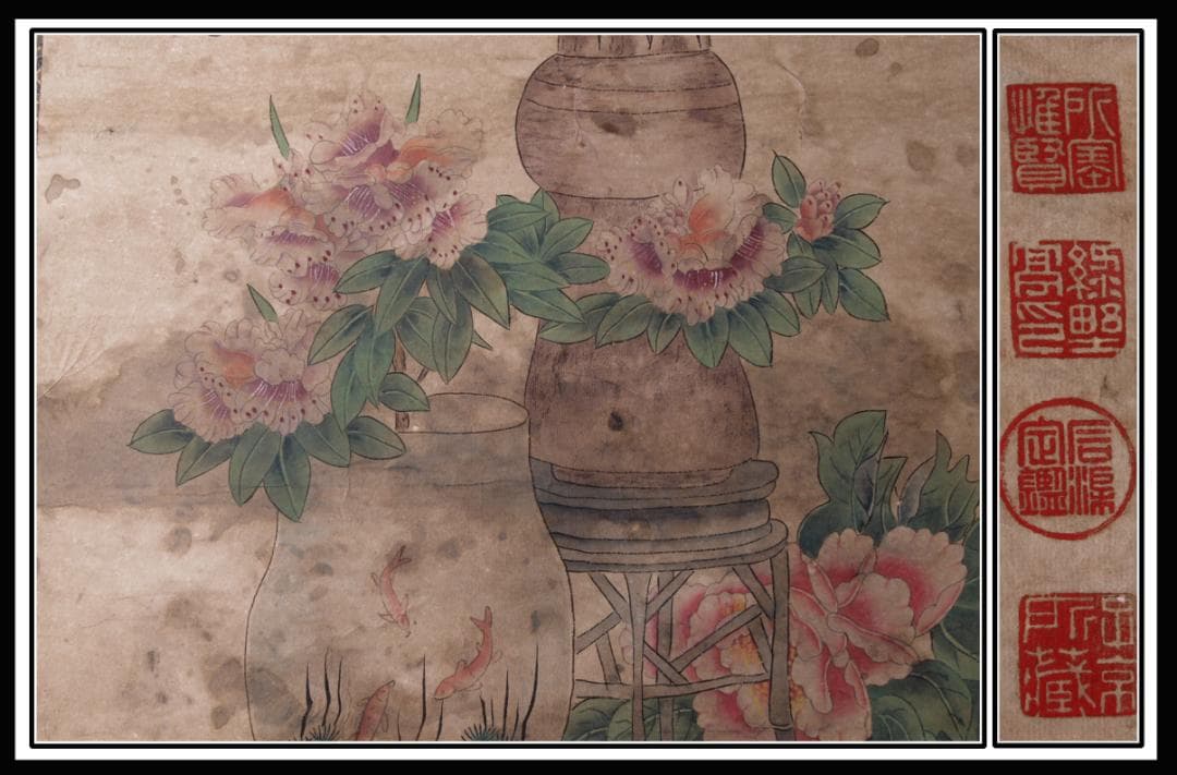 古民家整理品　中国五代作家　巨然作　掛け軸　肉筆水彩絵　 AK538A14-3