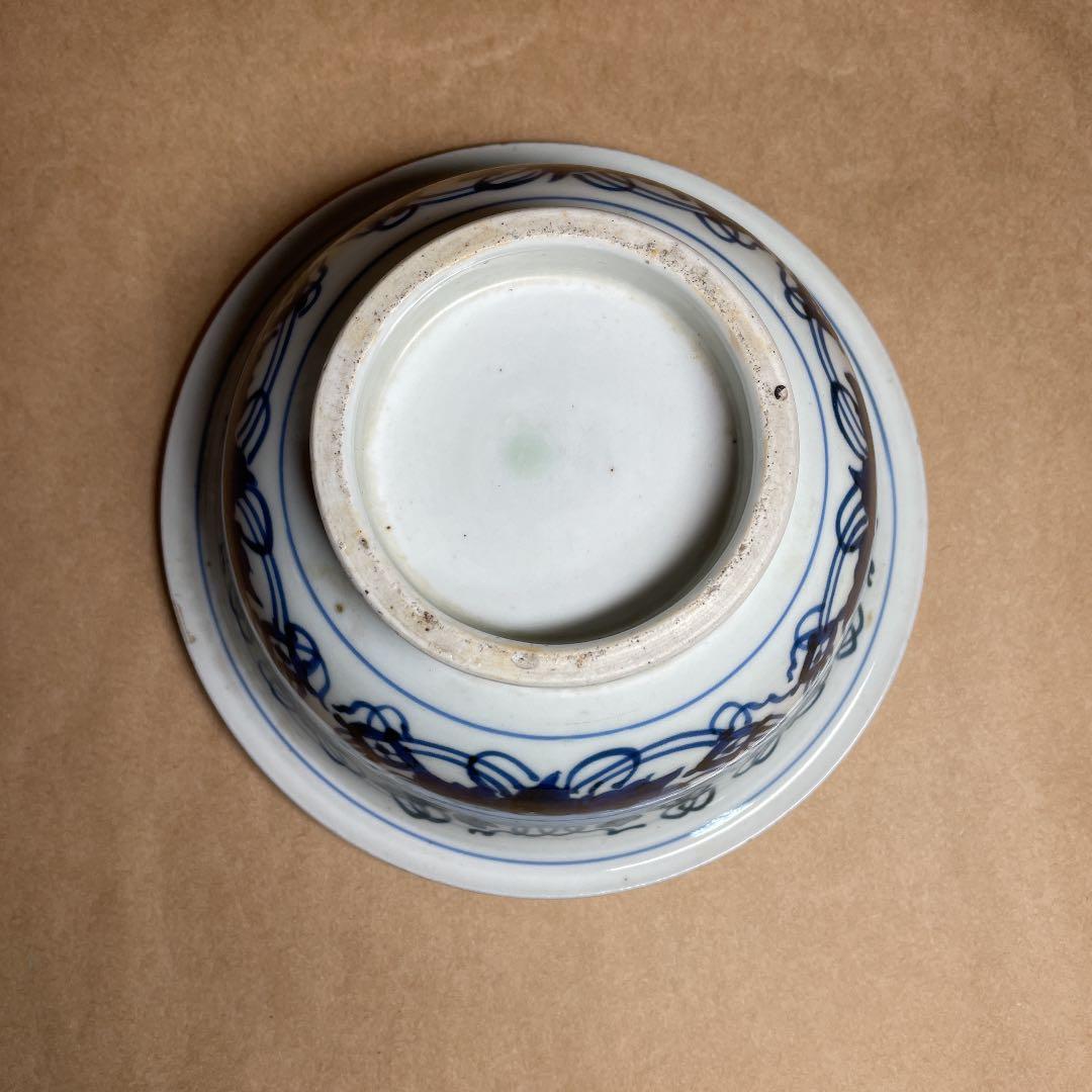レトロ 染付鉢 【m44 呉須　レトロ　骨董 食器 アンティーク　ベロ藍　レア】