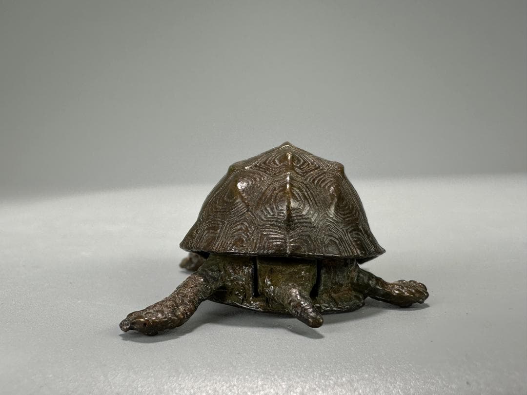 銅製　はた　在銘　亀　カメ　置物　頭尾可動式　鼈　細密細工　煎茶飾り　盆景