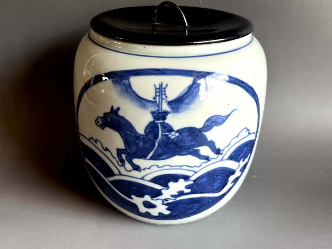 水指■新渡馬水指 道光年製 中国華南 民窯 漆器蓋 箱付き 時代物 骨董品■